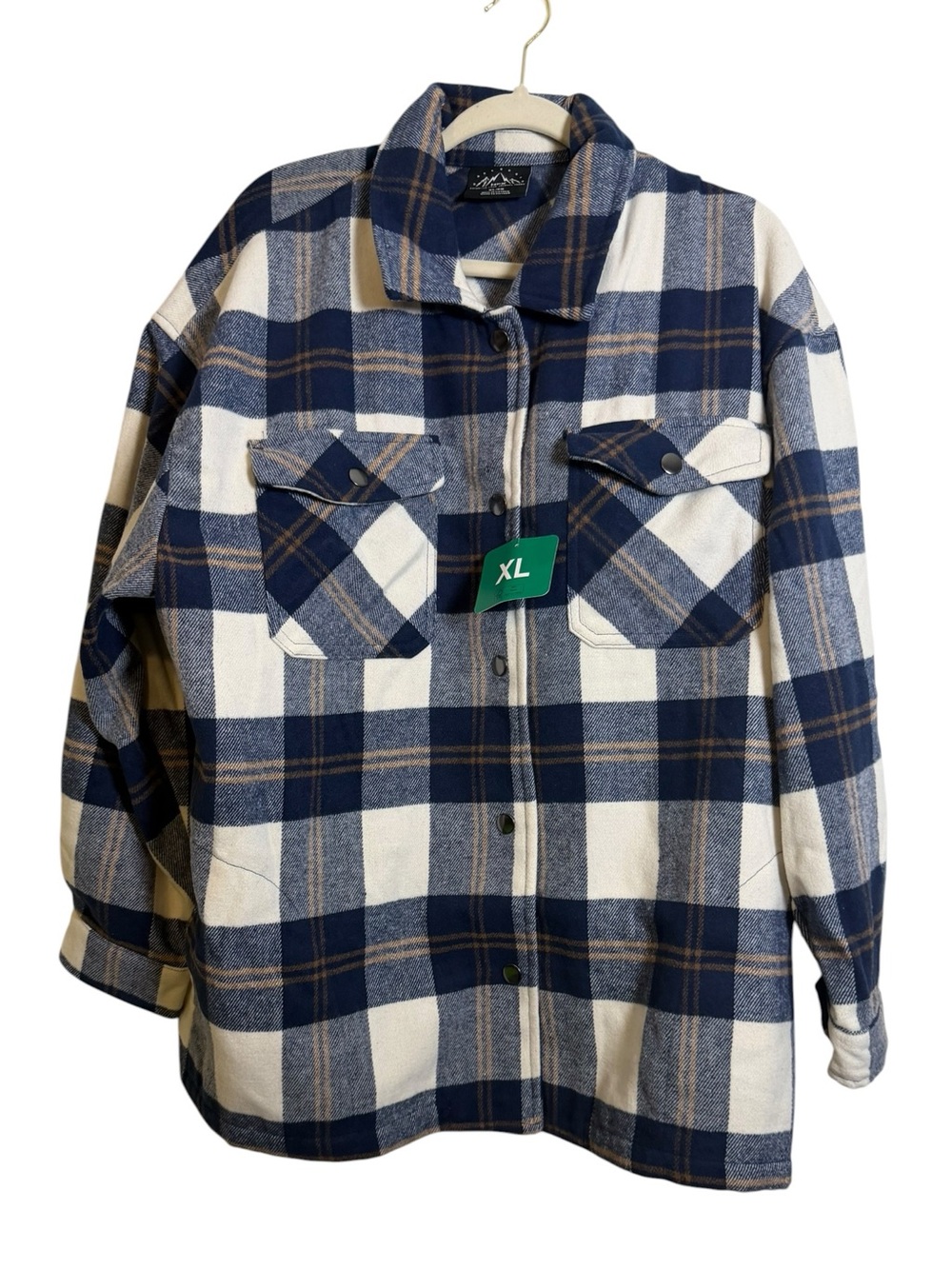 HFX Plaid Button-Up Shacket in Navy & White sz XL